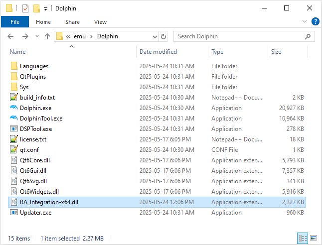 RAIntegration in Dolphin folder