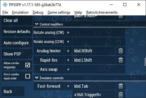 Rapid fire in PPSSPP settings